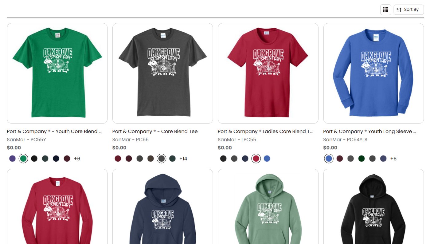 Preview of an example custom online fundraising store for Oak Grove Elementary