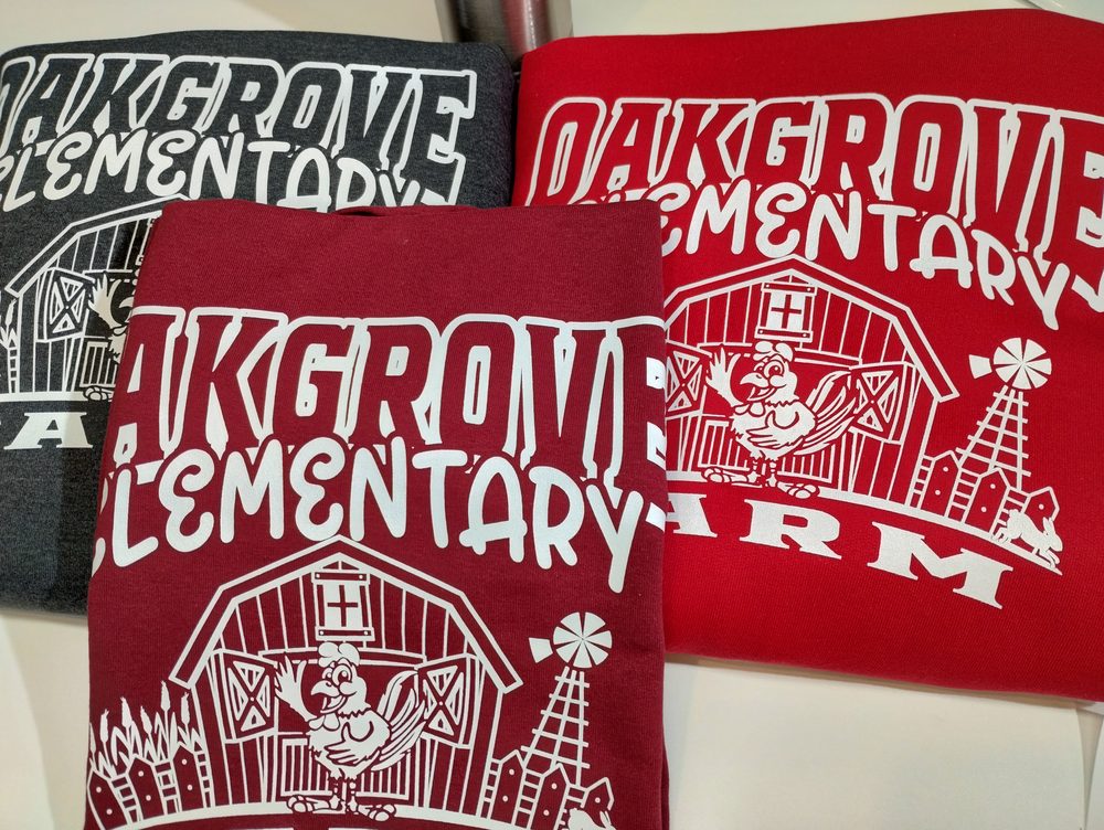 Custom screen printed t-shirts for Oak Grove Elementary — team spirit wear Montrose CO
